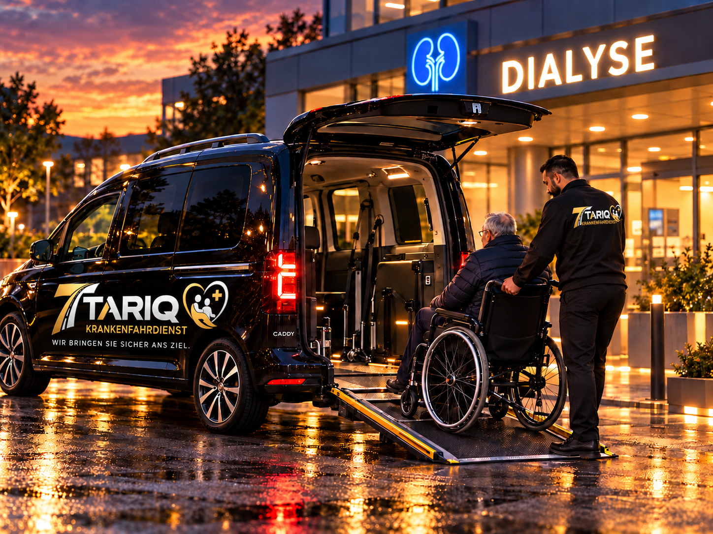 Rollstuhlgerechter VW Caddy Maxi bei einer Dialyseeinrichtung